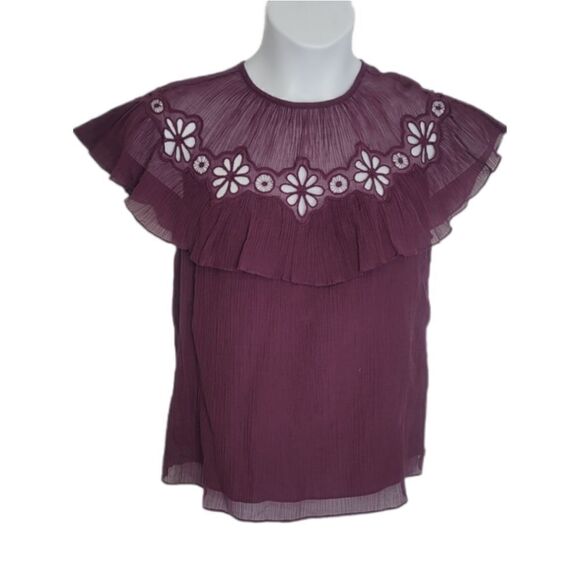 REBECCA TAYLOR top plum purple pinwheel silk blend eyelet 4 - Picture 4 of 12